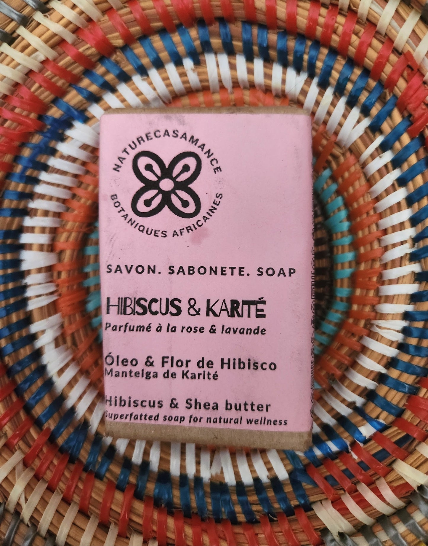 Savon vegan Huile et Fleurs d'Hibiscus, beurre de karité, huile de Baobab