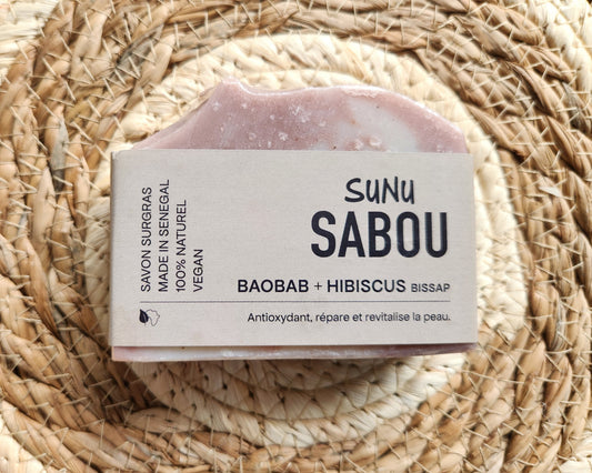 Savon vegan Hibiscus, Baobab, karité, antioxydant, réparateur